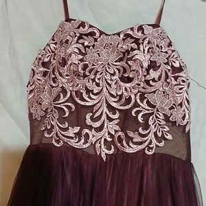 Elegant Burgundy and Pink Lace Dress